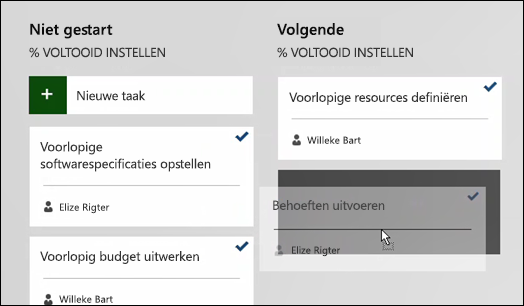 Een taak op het bord Huidige sprints verplaatsen.