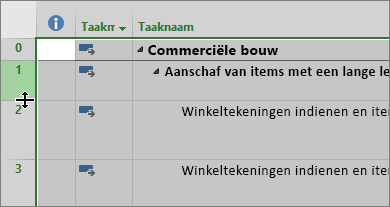 Schermopname van Gantt-diagramweergave met cursor boven rijverdeling