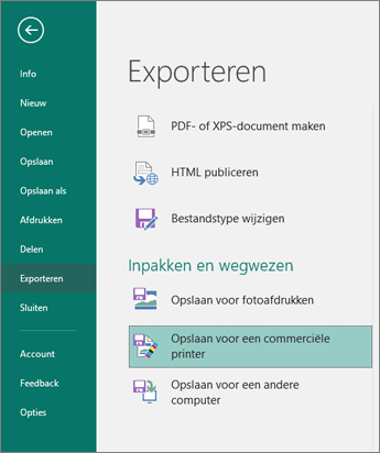 Klik op Opslaan voor een commerciële afdrukservice