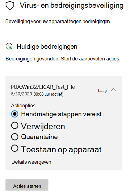 De acties die u kunt nemen wanneer Windows-beveiliging een mogelijk ongewenste app heeft gedetecteerd