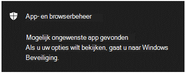 Een melding app & browserbeheer waarin de klant wordt verteld dat er een mogelijk ongewenste app is gevonden.