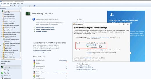 Overzicht van bewaking - Schermafbeelding van on-premises inventarisatie in CSV-bestand downloaden