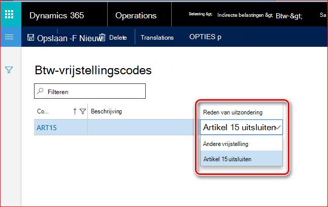 In deze afbeelding ziet u redenen voor btw-vrijstelling.