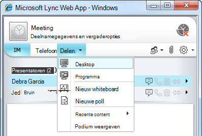 Lync web-app menu Delen