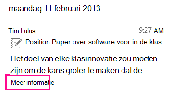 Schermopname van samengevouwen verhaalchatbericht met Meer informatie gemarkeerd