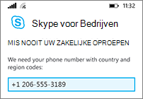 Voer uw mobiele telefoonnummer in voor het geval Wi-Fi of gegevens niet beschikbaar zijn