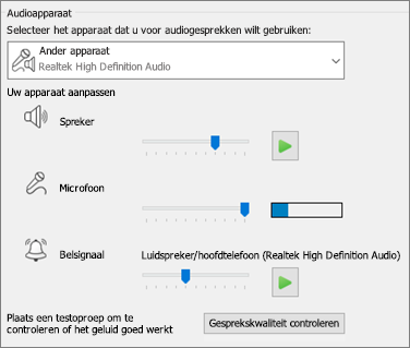 Aangepaste instellingen (luidspreker, microfoon, belsignaal) voor audioapparaat