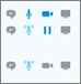 Legenda waarin de status van verbonden deelnemers wordt weergegeven per chatvenster, microfoon, camera of scherm