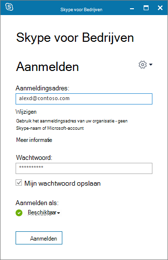 Schermafbeelding van het aanmeldingsscherm van Skype voor Bedrijven.