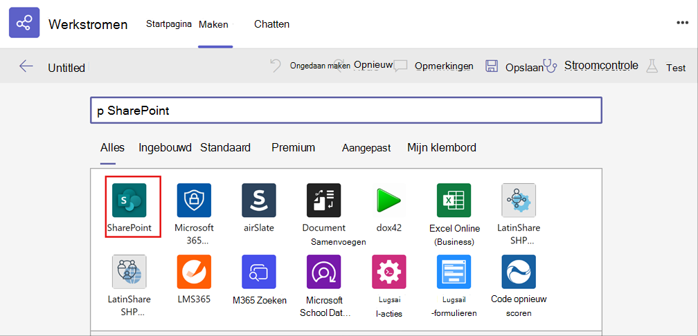 schermopname van het selecteren van de SharePoint-app