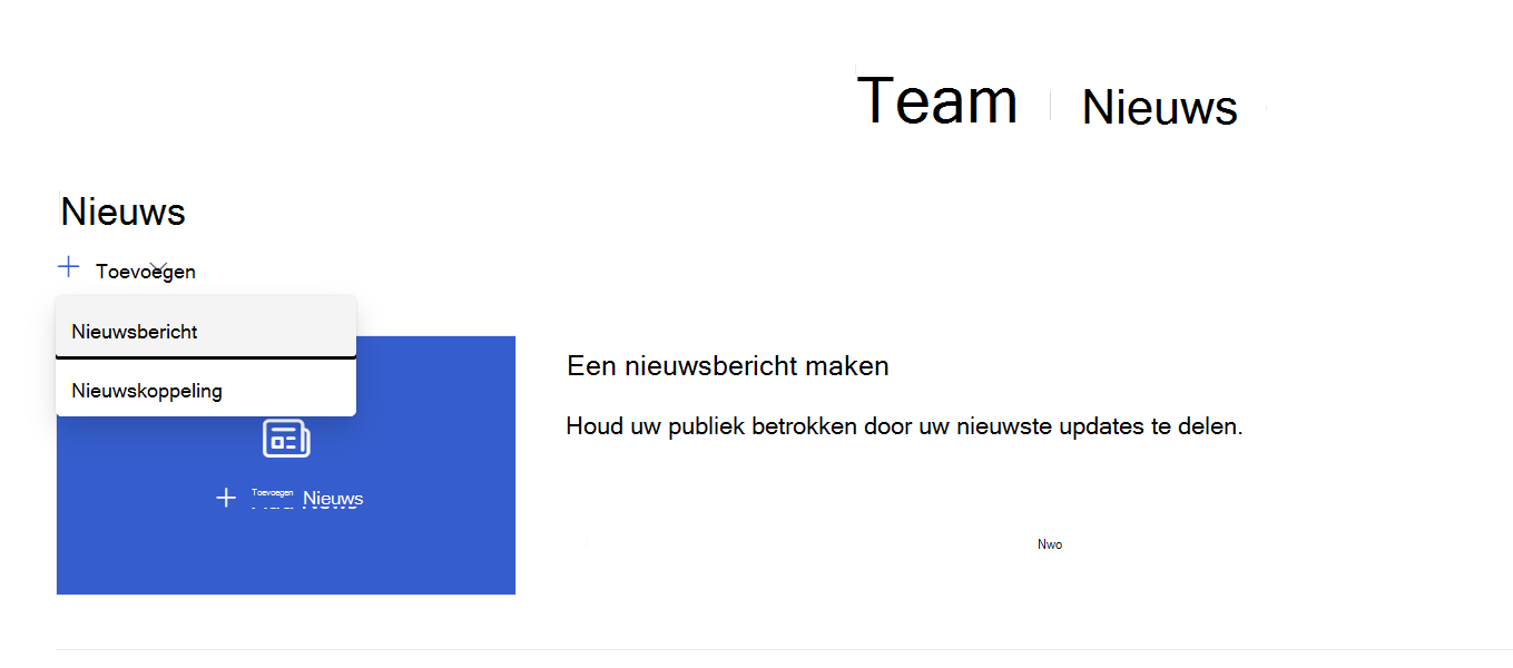 Een pagina toevoegen vanuit het webonderdeel Nieuws