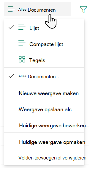 Schermafbeelding van de vervolgkeuzelijst Alle documenten waarmee u een lijstweergave kunt wijzigen.