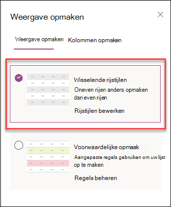 schermopname van het opmaken van alternatieve rijen