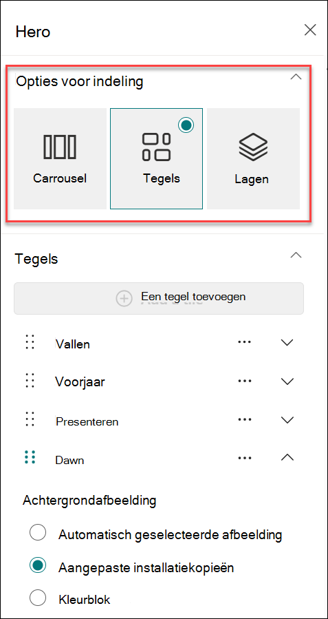 schermafbeelding van indeling wijzigen in het deelvenster eigenschappen