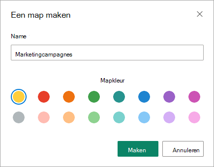 U kunt de naam voor de nieuwe map invoeren in het dialoogvenster Een map maken in de moderne SharePoint-ervaring.