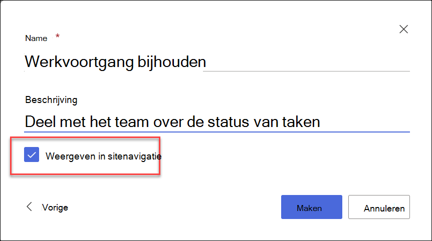 schermopname van het maken van een lijst op een SharePoint-site
