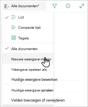 Gebruik de optie Nieuwe weergave maken om te wijzigen hoe de lijst wordt weergegeven.