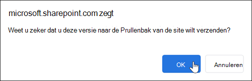 Bevestigingsdialoogvenster OK voor het verwijderen van de geselecteerde versie van één bestand