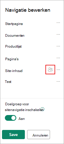 Onder navigatie Bewerken wordt met een pictogram bevestigd welke koppelingen u wilt maken.