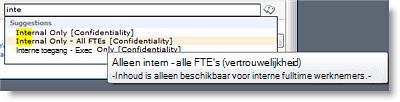 Verklarende tekst helpt gebruikers de juiste term te selecteren.