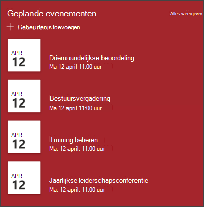 Schermafbeelding van het webonderdeel Gebeurtenissen