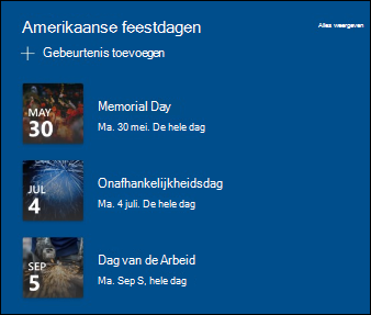 Voorbeeld van het webonderdeel Gebeurtenissen.