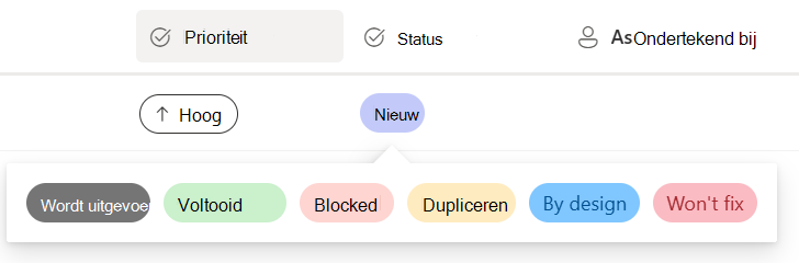 Knoppen om de statuswaarde te kiezen