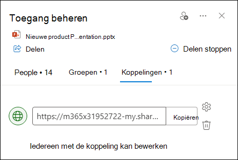 Schermafbeelding van het dialoogvenster Toegang beheren met het tabblad Koppelingen geopend.