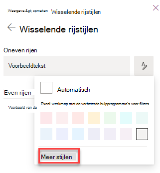 schermopname van het selecteren van meer stijlen voor de opmaak van de lijstweergave
