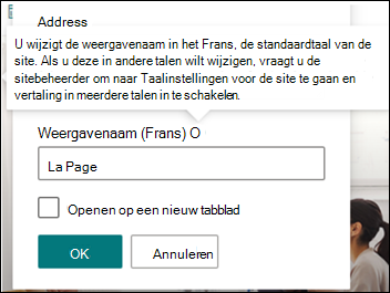 Afbeelding van een navigatiekoppeling die wordt bewerkt.