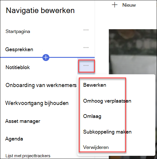 schermafbeelding van het contextmenu voor navigatie