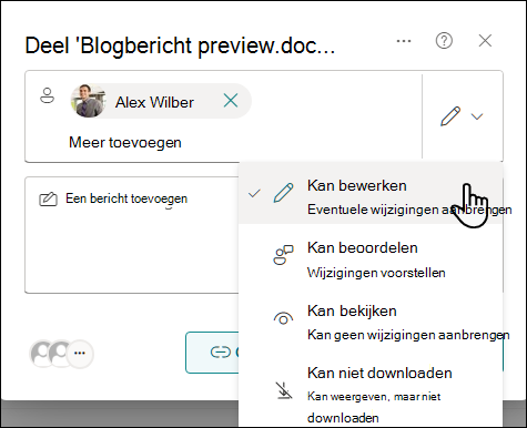 Een toegangsinstelling selecteren voor personen die zijn uitgenodigd om een document delen