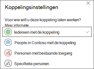 OneDrive Iedereen koppelingsoptie in Koppelingsinstellingen.