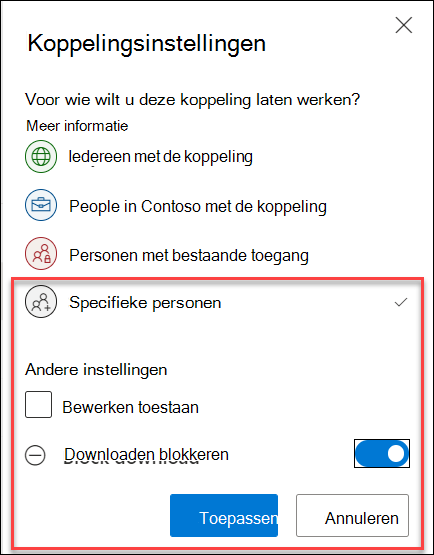 OneDrive Downloadoptie blokkeren in koppelingsinstellingen