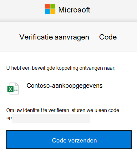 Venster voor het aanvragen van code voor extern delen van OneDrive