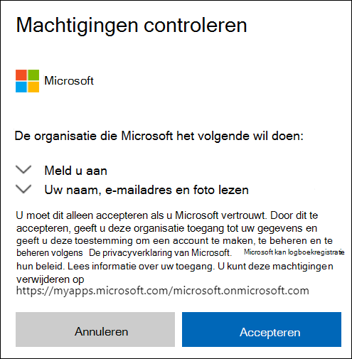 Machtigingsvenster voor extern delen in OneDrive.