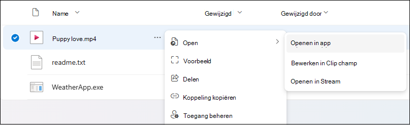 Openen in app gebruiken om het bestand in een bureaubladbestand te openen