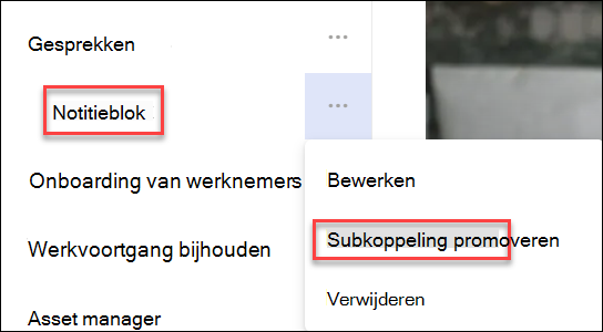 schermafbeelding van het verhogen van het niveau van een sublink