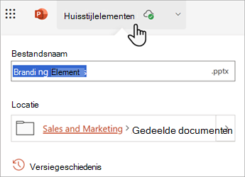 Schermopname die laat zien hoe u op een bestandsnaam kunt klikken om de naam ervan te wijzigen in een Office-web-app.
