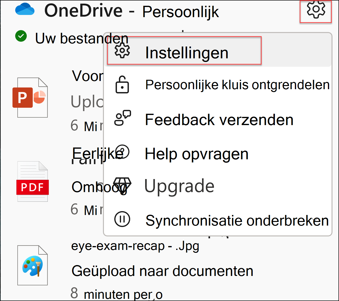 schermopname van oneDrive-instellingen