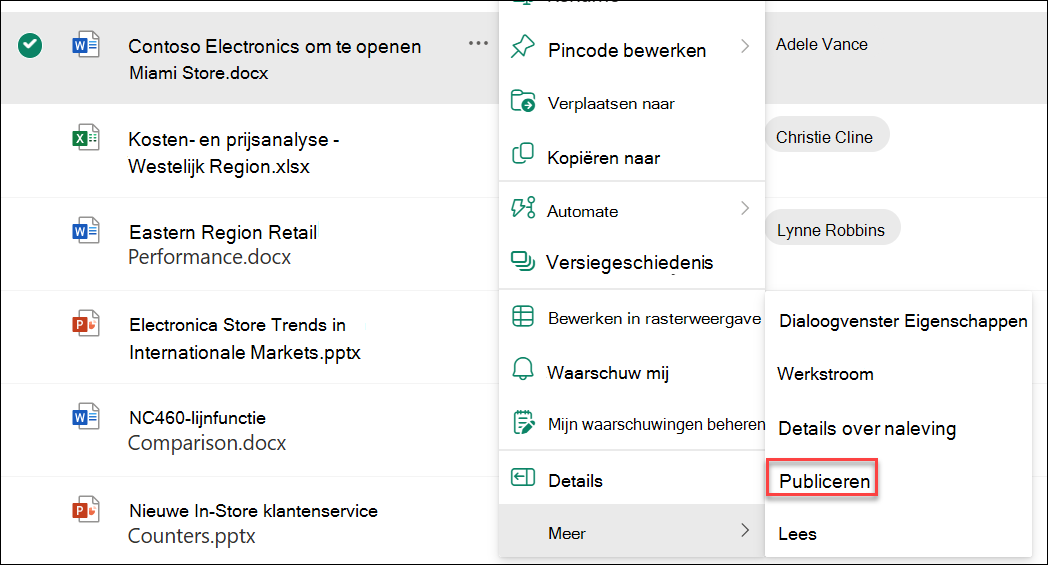 schermafbeelding van het opnieuw publiceren van een primaire versie