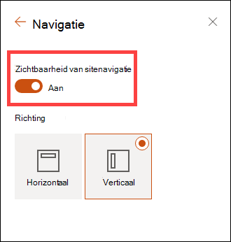 Toegang tot de zichtbaarheidsopties voor sitenavigatie via instellingen.
