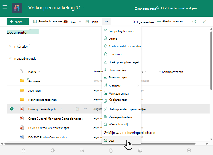 Selecteer de optie Uitchecken in het menu Meer boven de documentenlijst.