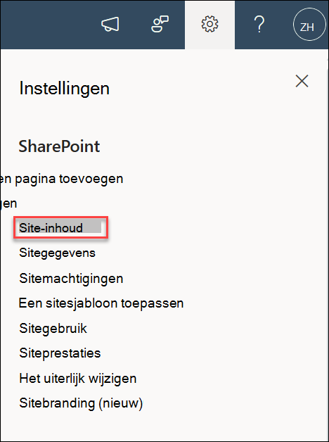 schermopname van de inhoud van de instellingensite