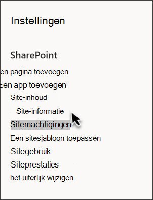 Schermafbeelding van SharePoint-instellingen met Sitegegevens geselecteerd
