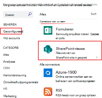 SharePoint Nieuws weergeven dat is geconfigureerd voor een teams-kanaal
