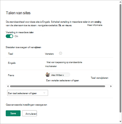 Schermopname van de pagina Sitetalen in SharePoint.