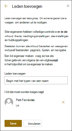 Voorbeeld van het deelvenster Leden toevoegen.