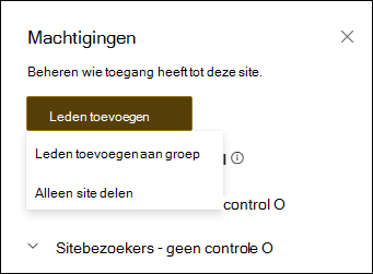 Voorbeeld van het deelvenster Machtigingen met vervolgkeuzemenu.