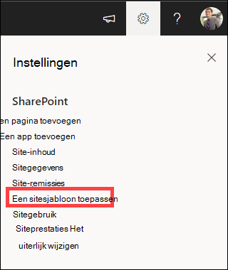 Instellingen met Een sitesjabloon toepassen gemarkeerd.